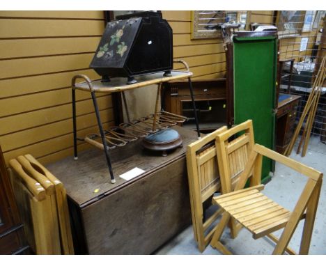 ASSORTED OCCASIONAL FURNITURE including 18th Century mahogany drop flap dining table, modesty screen, oak corner cabinet, 192