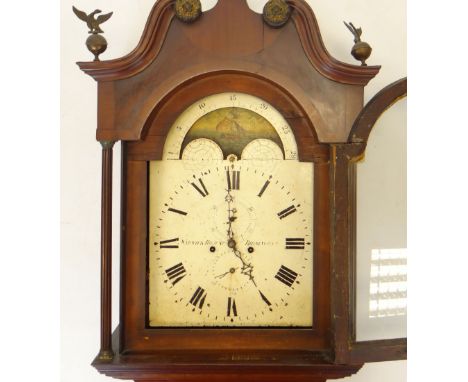 19TH CENTURY MAHOGANY 8-DAY LONGCASE CLOCK, painted moon phase dial signed 'Warwick High St. Birmingham', subsidiary dials, l