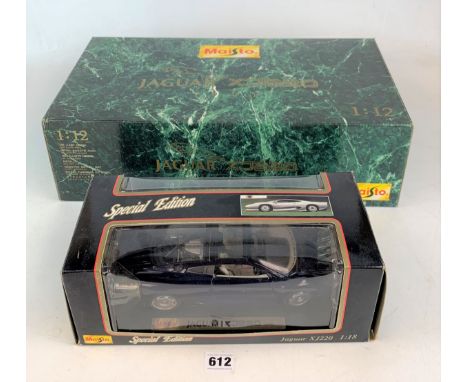 Maisto Jaguar XJ220 1992, 1:12 scale and Maisto Jaguar XJ220 1992 Special Edition 1:18 scale, both boxed