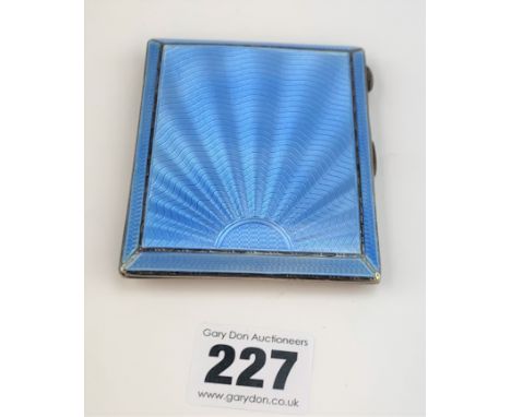 Silver and blue enamel cigarette case 3.5" x 2.75", w: 3.3 ozt