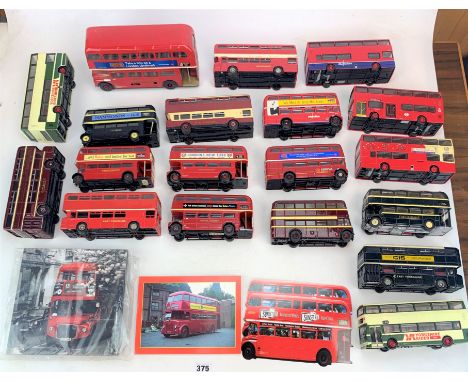 19 mixed large buses inc. Corgi, Mettoy, etc with plaque and postcards