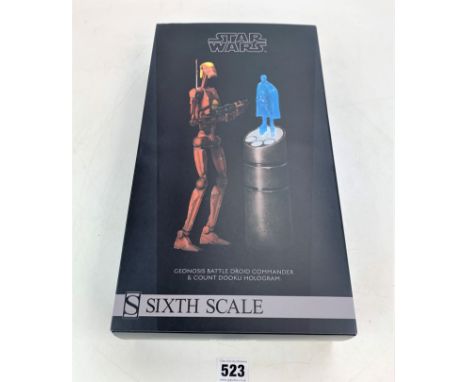 Sideshow Star Wars figure - Geonosis Battle Droid Commander &amp; Count Dooku Hologram, Sixth Scale in box