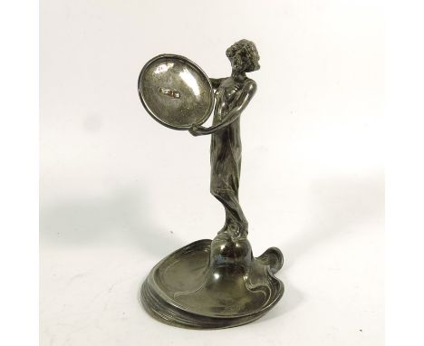 WMF, a Jugendstil silver plated figural dish, model 68, in the form of a woman holding a plate, 19cm high