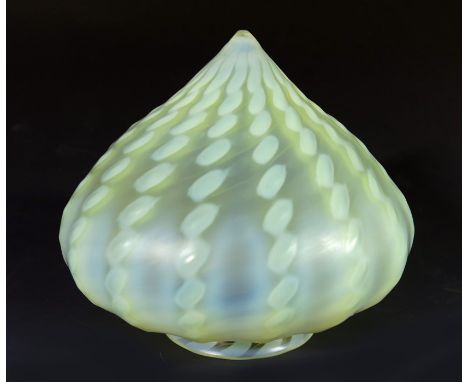 John Walsh Walsh, an Arts and Crafts straw opal and opaque threaded glass light shade, amphora form, relief moulded with rope
