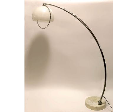 Harvey Guzzini, an Arc Lamp, Italian circa 1970s, the adjustable floor lamp raised on a circular marble base, chrome body and
