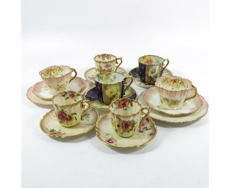 A collection of Nautilus Porcelain tea ware, including cups and saucers, blush and gilt floral designs, seven cups and saucer