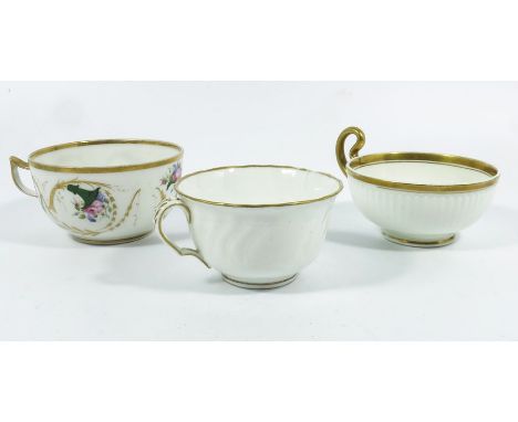 Three Swansea porcelain cups, circa 1810, relief moulded and gilt decoration (3)