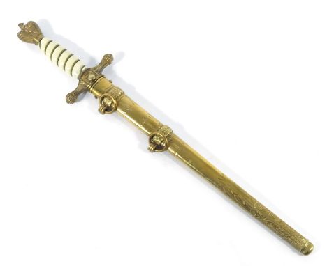 World War Two German Navy (Kriegsmarine) Officer's dress dagger, housed in hammered scabbard with two hanging strap rings, cr