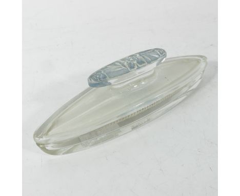 Rene Lalique, a Fleurettes glass nail buffer, model 578, designed circa 1919, blue stained, impressed mark Lalique, 14cm long