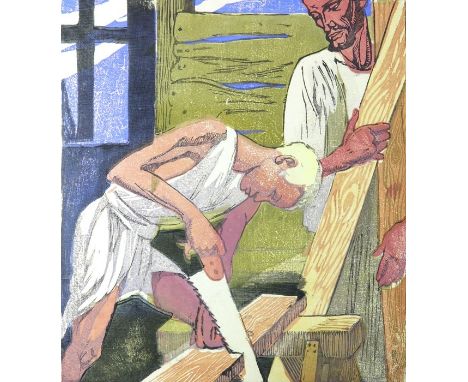 Mabel Royds (1874-1941), Christ in the Carpenters Shop (M.B. 60), coloured woodblock print, signed, 23cm x 20cm