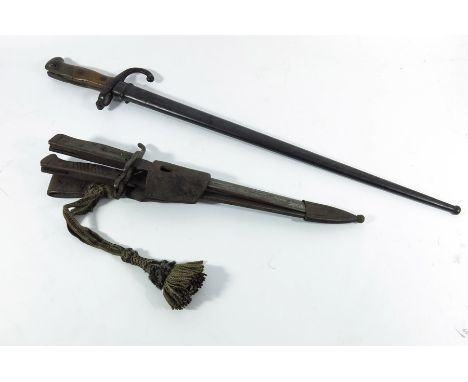A French M1874 Chassepot sword bayonet, the hilt numbered K26356, the scabbard numbered B2889, 66cm length, together with two
