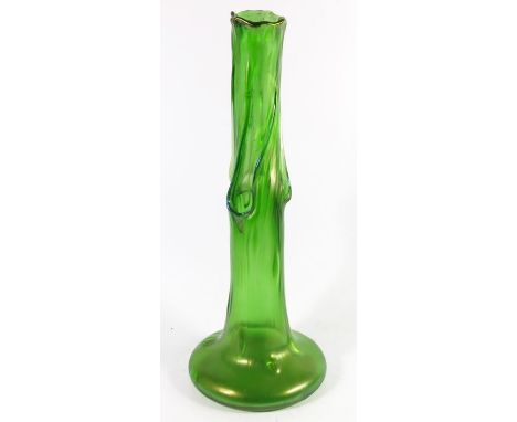A Loetz Rusticana iridescent glass tree trunk vase, circa 1899, splayed form with three openings to the shaft, 44cm high