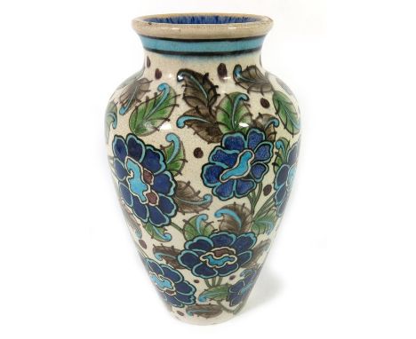 Leonard King for Burmantofts, an Anglo Persian faience vase, circa 1880, shouldered form with flared neck, painted in the Izn