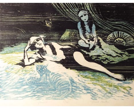Frank Martin (1921-2005), Vampire, woodblock print, 1970, signed and numbered 3 of 30, 36cm x 48cm, framed