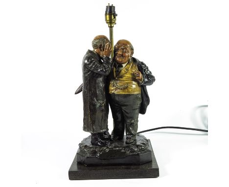 Johann Maresch, a Continental figural lamp, modelled as two gentlemen in secret conversation, impressed marks JM 9621, 30cm h