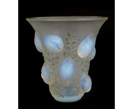 Rene Lalique, a Saint Francois glass vase, model 1055, designed circa 1930, blue opalescent, acid etched R Lalique France, 17