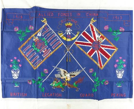 A Chinese embroidered silk military picture, 'Allied Forces in China, 1912-1913, British Legation Guard, Peking', depicting R