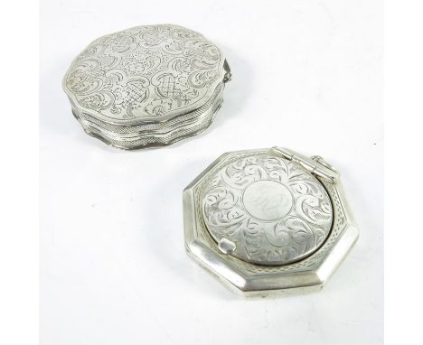 A George V silver snuff box and a Dutch example, Birmingham 1917, chased foliate scroll design, largest 5.5cm diameter, 1.37o