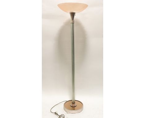 An Art Deco uplighter floor lamp, French circa 1930s, the central glass fluted column support mounted on a circular coral pin
