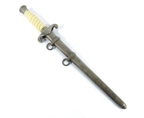 Third Reich German Army (Heer) Officer's dress dagger, housed in hammered scabbard with two hanging strap rings, ivory cellul