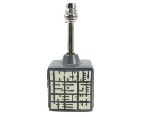Robert Jefferson for Poole, a Helios lamp, circa 1960s, cuboid form with relief moulded geometric design in grey and white, 9