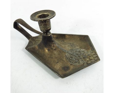 WMF, a Jugendstil silver plated chamberstick, model 325, circa 1915, angled form with relief moulded fruit garland roundel, 2