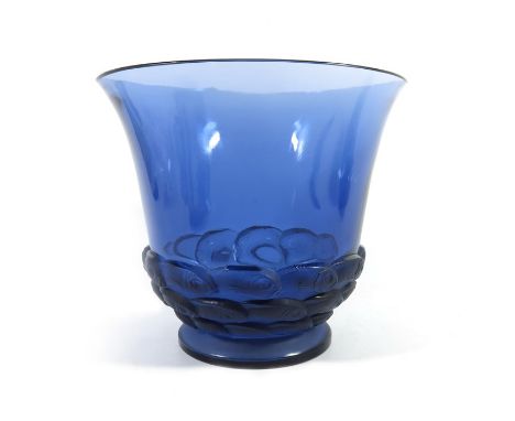 Rene Lalique, a blue Monaco glass vase, model 1049, designed circa 1930, acid etched R Lalique France, 18cm high