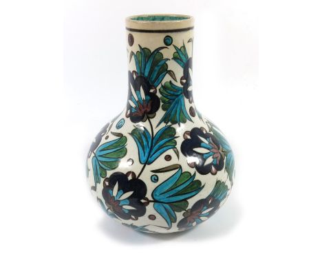 Leonard King for Burmantofts, an Anglo Persian faience vase, circa 1880, bulbous bottle form, painted in the Iznik style with