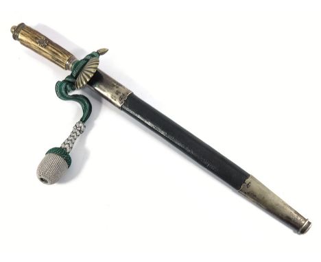 Third Reich German National Hunting Associations dagger, housed in dark green leather scabbard with plated mounts and acorn f