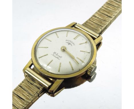 A 9 carat gold ladies Rotary wristwatch, on gold bracelet strap, Incabloc, 2.7cm