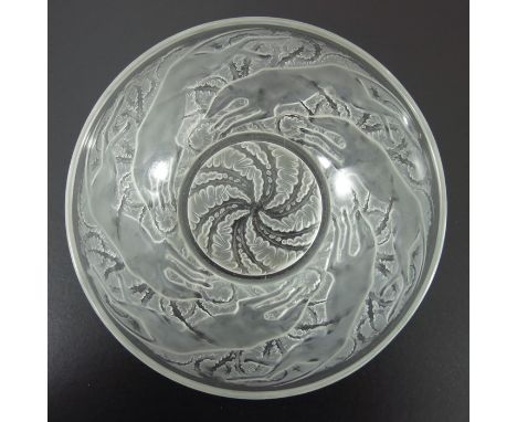 Rene Lalique, a Chiens glass bowl, model 3214, designed circa 1921, raised mark to centre R Lalique, engraved France 3214, 24