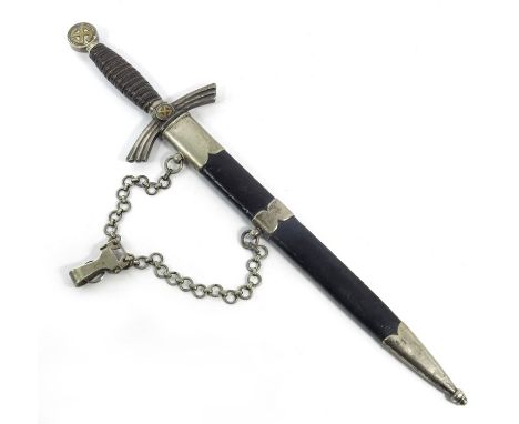 Third Reich German Airforce (Luftwaffe) 1st Pattern Officer's dress dagger, housed in dark blue leather scabbard with plated 