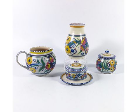 Carter, Stabler and Adams, a collection of Poole pottery, including ED vase, IEE jam pot and lidded sauce pot etc., 15.5cm hi