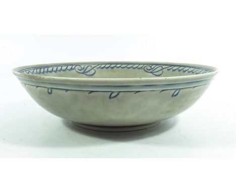 William S Mycock for Pilkington, a Royal Lancastrian bowl, circa 1930, shallow form, rope and leaf design, incised marks, 22c