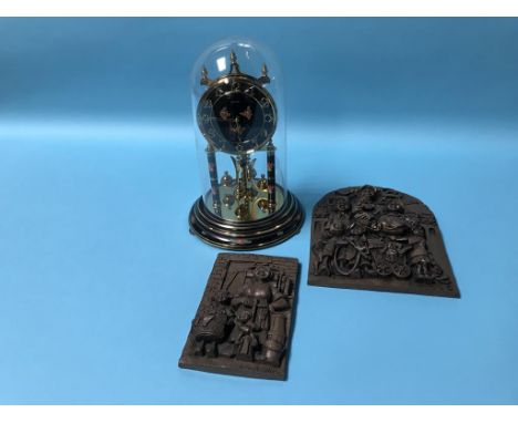 An Anniversary clock and two Bob Olley wall plaques
