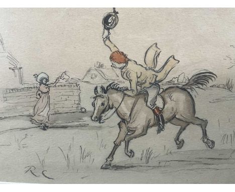 Attributed to Randolph Caldecott (1846-1886) ink and watercolour illustration from 'The Fox jumps over the Parson's Gate, ini
