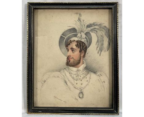 P. R. Lowther, pencil and watercolour - Head of a Young Man, signed and dated 1837. 21cm x 17cm, in glazed frame