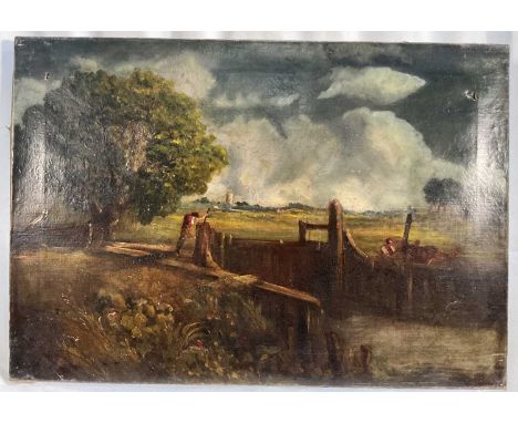 After John Constable, oil on canvas - The lock gate, 45 x 66cm