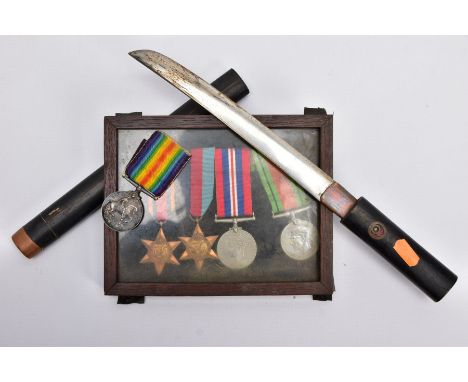 A SMALL GLAZED FRAME OF WWII MEDALS to include 1939-45, Burma Stars, Defence &amp; War Medal, together with a WWI British War