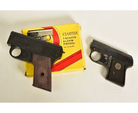 AN ITALIAN .22'' BLANK STARTING PISTOL with a magazine and original box, together with .22'' Blank EMGE starting pistol with 