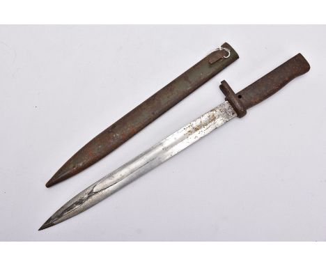 A GERMAN ERSATZ BAYONET AND SCABBARD, this example believed to be the shortened Turkish variant, blade length approximately 3