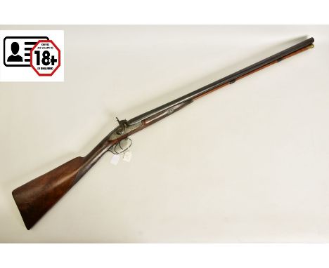 AN ANTIQUE 12 BORE SIDE BY SIDE PERCUSSION SHOTGUN BEARING THE NAME JOSEPH TYE ON THE LOCKS, it is fitted with 29'' damascus 