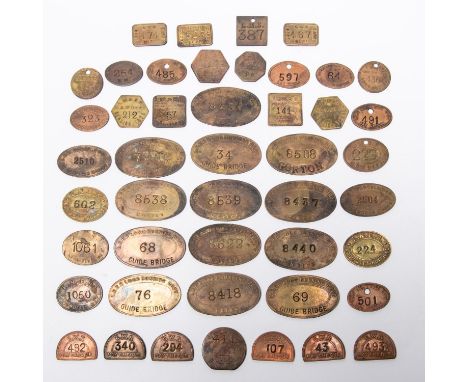 45x Railway brass pay checks/tokens. All grouping era or British Railways era. Including; LNER Loco Running Dept, LMS Midland