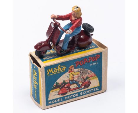 A rare MOKO 'POP-POP' series Model Motor Scooter. An example finished in maroon with black seat, wheels and spare tyre, compl