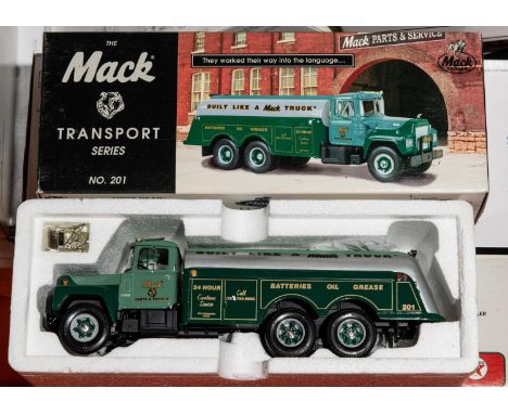 10 First Gear 1:34 scale Trucks. 1960 Model B-61 Mack Tandem Axle Tractor with Lowboy Trailer, Texaco. A Freightliner Bison B