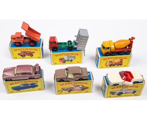6x Matchbox Series. 21d; Foden Concrete Truck in red and yellow. 24c; Rolls Royce Silver Shadow in metallic lilac with chrome