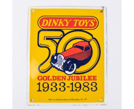 A Genuine Vitreous Enamel Sign commemorating the Dinky Toys Golden Jubilee 1933-1983. The related exhibition was held at The 