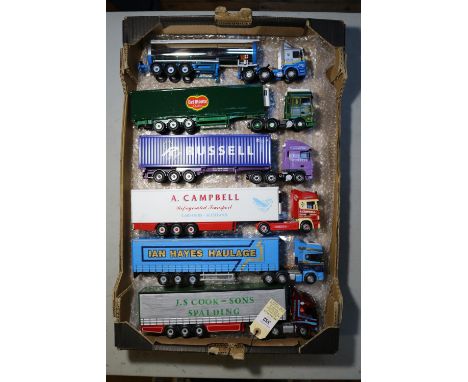 6 Corgi Trucks. Ex-Display Models. A DAF XF Tractor Unit with Container Flat and load. In Russell livery. A Scania 164 Tracto