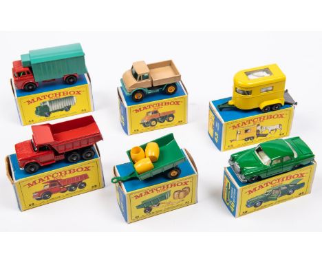 6x Matchbox Series. 43c; Pony Trailer in yellow and green with 2x ponies (still on sprue). 44c; GMC Refrigerator Truck in red