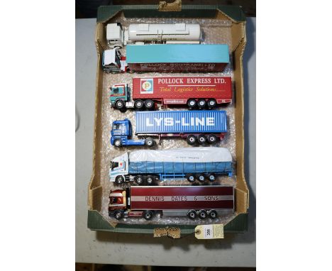 5 Corgi Trucks. Ex-Display Models. Scania Tractor Unit with Reefer Box Trailer, in Dennis Oates maroon livery. Iveco Tractor 